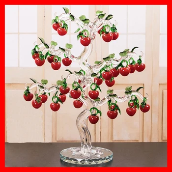 Krásna Crystal Red Cherry Apple Tree Figúrky Remesiel Fengshui Ornament Domáce Dekorácie Vianoce, Nový Rok Darčeky