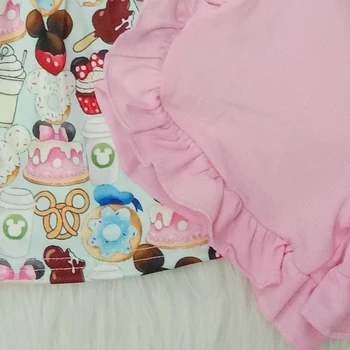 Krásne Dievčatká Cartoon Oblečenie Letné Pearl Rukáv Tunika Zodpovedajúce Ružové Šortky Boutique Deti Módne Oblečenie Nastavenie Strany Nosenie