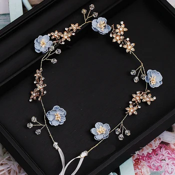Krásny kvet blue pink ručné priadza šperky ohybný mäkké reťazca tiara nevesty čelenky svadobné doplnky do vlasov