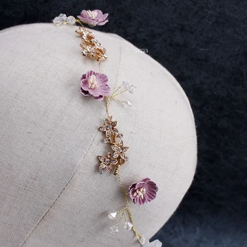 Krásny kvet blue pink ručné priadza šperky ohybný mäkké reťazca tiara nevesty čelenky svadobné doplnky do vlasov
