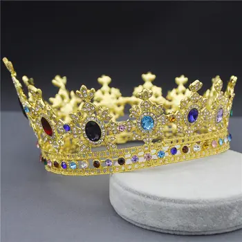 Kráľovná Kráľ Svadobné Koruny pre Ženy Diadem Nevesta Headdress Kolo Tiaras a Koruny, Svadobné Vlasy, Šperky Sprievod Headpiece