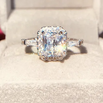Kráľovná Promise ring 925 Sterling silver AAAAA Zirkón cz Luxusné Svadobné Kapela Prstene pre ženy, Svadobné Vyhlásenia Strany, Šperky