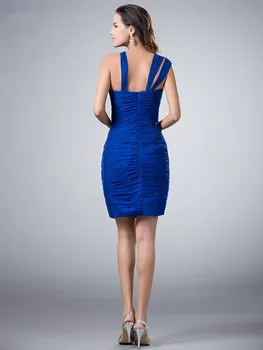 Kráľovská Modrá Elegantné Koktejlové Šaty Plášť Jeden-ramenný Krátke Mini Šifón Backless Plus Veľkosť Strany návrat domov Šaty