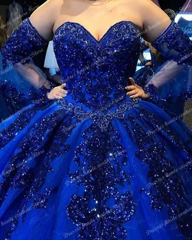 Kráľovská Modrá Quinceanera Šaty Milú Crystal Korálkové Opuchnuté Sukne Vestidos Para XV Años Sweet 16 Šaty župan de soirée