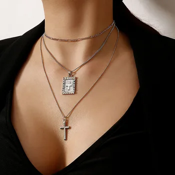 Kríž Námestie Tag Viacvrstvových Tenké Reťazca Choker Náhrdelníky, Módne Šperky Kúzlo Môže Byť Veľkoobchod Náhrdelník Pre Ženy