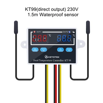 KT99 Duálny Digitálny Termostat Vykurovanie Chladenie Regulátor Teploty 12V 24V 110-220V 10A Priamy Výstup pre Inkubátor