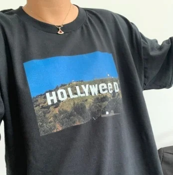 Kuakuayu HJN Unisex Hollyweed Funny T-Shirt Bežné Krátke Rukávy Bavlna Tee Bokovky Grunge Street Style Móda, Top