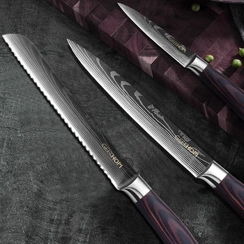 Kuchynské Nože Nastaviť Nástroje Profesionálny Kuchár Japonské Nože Vysoko Uhlíkovej Nerez Imitácia Damasku Vzor Nôž Set
