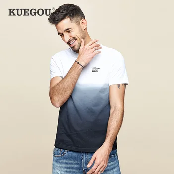 KUEGOU bavlna pánske tričko krátky rukáv fashion tričko lete Gradient Farebná tlač t shirt mužov top plus veľkosť ZT-3312