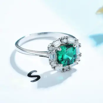 Kuololit Emerald Drahokam Reálne 925 Sterling Silver ring pre Ženy Asscher rez Luxusné Krúžok pre Zapojenie sa Nevesta Romantický Narodeniny