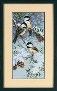 Kvalitné Krásne Počíta Cross Stitch Auta Chickadees a sú borovicové šišky v Zime Sneh Vtákov DIM 13673