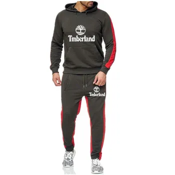 Kvalitné značkové Tmberland dvoch-dielny pánske oblek jesenné a zimné športové oblečenie pre mužov s kapucňou, nohavice vyhovovali bežné fitness handričkou