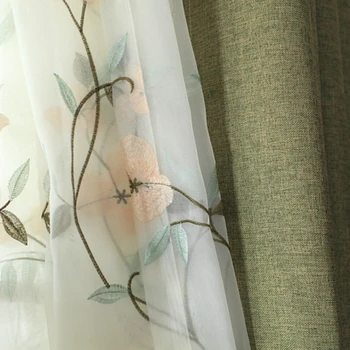 Kvetinové Výšivky Zelenej Listovej Voile Záclony Spálňa Elegantnej Priehľadnej Tylu Bavlnená posteľná Bielizeň Tieň Okna Závesy pre Obývacia Izba X746#4