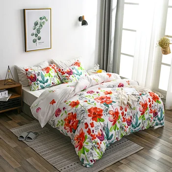 Kvetinový Cumlík Kryt Set s Vankúš Mäkký Leaf Tlač posteľná bielizeň Set Home Decor Mäkká Mikrovlákna Perinu s Zips Kravatu