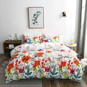 Kvetinový Cumlík Kryt Set s Vankúš Mäkký Leaf Tlač posteľná bielizeň Set Home Decor Mäkká Mikrovlákna Perinu s Zips Kravatu