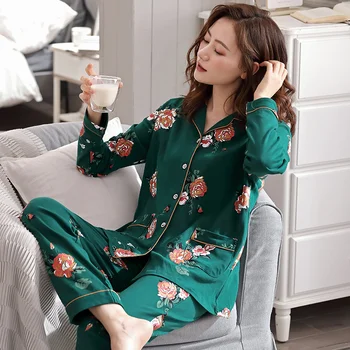 Kvetinový Pyžamá Pre Ženy Sleepwear Jeseň Zima Pyžamá Dámske Pletené Bavlnené Oblečenie Pre Voľný Čas Dlhý Rukáv Plus Veľkosť Žena Pyžama