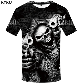 KYKU Značka Skull T Shirt Kostra T-shirt Mužov Tričko Gotický Košele Punk Tee Rock, T Košele 3d T-shirt Anime Tlač Pánske Oblečenie