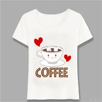Káva Láska T-Shirt Ženy t-shirt Roztomilý Kreslený Coffee Cup Tričko Lete Ženský Čaj Roztomilý Dievča Kawaii Topy Harajuku