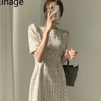 Kórejský Elegantné Malé Voňavé Kolo Krku Bublina Krátky Rukáv A-line Mini Šaty Elegantné Vintage Lady Krátke Šaty na Leto, Jar
