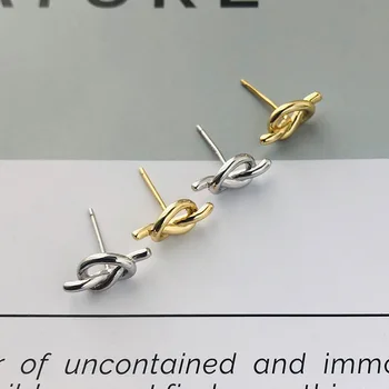 Kórejský Jednoduché Knotting Stud Náušnice Zlaté Earing 925 Sterling Silver Šperky Pre Ženy Kúzlo Darček Pre Priateľa 925 Strieborné Šperky