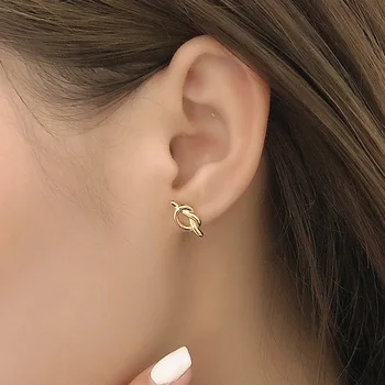 Kórejský Jednoduché Knotting Stud Náušnice Zlaté Earing 925 Sterling Silver Šperky Pre Ženy Kúzlo Darček Pre Priateľa 925 Strieborné Šperky