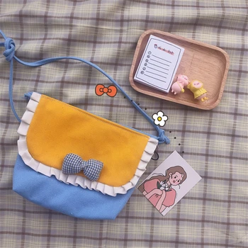 Kórejský luk kabelka Japonská dievča ruched luk messenger bag taška cez rameno mäkké sestra taška lolita malý kryt telefónu taška