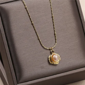 Kórejský Vintage Prírodné Perlový Náhrdelník Prívesok pre Ženy Móda Nové Zlaté Reťaze Clavicle Reťazca Ženské Šperky Výročie Darček