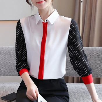 Kórejský šifón, blúzky, nové 2020 šitie vytlačené šifón tričko ležérne oblečenie elegantný dlhý rukáv šifón ženy topy