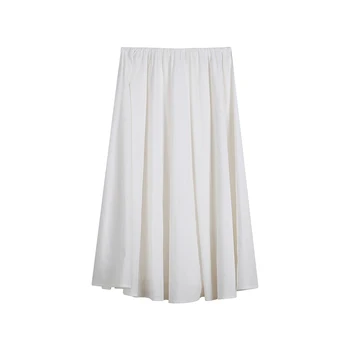 Kórejský štýl žien dlhá sukňa faldas sukne vintage midi faldas coreanas jupe longue femme saias larga jupe taille haute biela