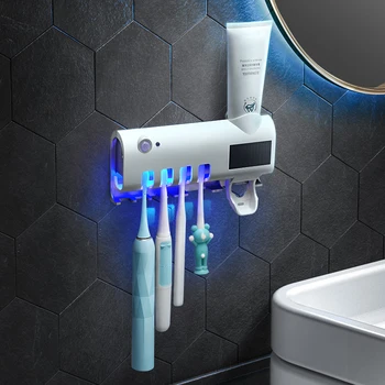 Kúpeľňa UV Sterilizátor Kefka Držiak na zubné Kefky, Úložný Box USB Nabíjanie Automatické zubná pasta Odšťavovače Domov Cleaning Tool