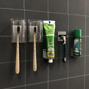 Kúpeľňové Doplnky Nastaviť Kefka Držiteľ Organizátor samolepiaci Háčik Samolepky pre zubná pasta 2020 Markdown
