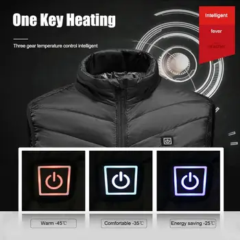 Kúrenie vesta umývateľný USB nabíjanie vykurovanie teplá vesta tri-ovládanie rýchlosti teplota Štyroch vykurovacích zón