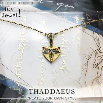 Kúzlo Náhrdelník Zlaté Srdce so Dragonfly,2020 Jeseň Nové Módne Šperky Európe 925 Sterling Silver Bijoux Šťastie Darček Pre Ženy