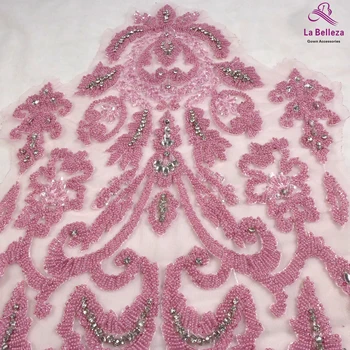 La Belleza Pink/black korálkové krásny veľký kus ručne perly crystal Drahokamu patch svadobné šaty nášivka príslušenstvo