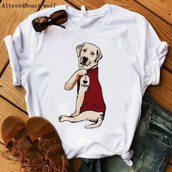 Labrador Psa Milujem Mama T-shirt Lete Nové Módne Láska Mama Tlač Roztomilý Kreslený Biele Tričko Ženy Voľný čas Krátky Rukáv Oblečenie