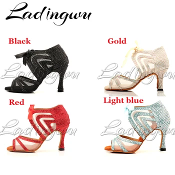 Ladingwu Tanečné Topánky Ženy latinskej Lesk a Oka Sála Tanečné Topánky pre Dievčatá Salsa Tanečné Topánky Drahokamu Modrá Červená Čierna