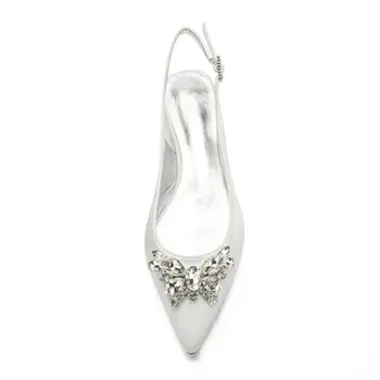 Lady ukázal prst bytov slingback večerné šaty topánky crystal motýľ veľký kameň brošňa sladké svadobné svadobné topánky prom party