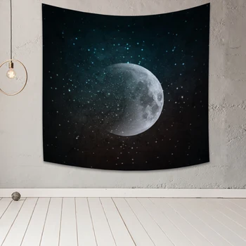 Laeacco Cartoon Full Moon Phase Gobelín Stene Visí Hviezdy Neba Tlač Pozadí Handričkou Deti Spálňa Domova Polyester