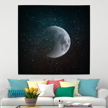 Laeacco Cartoon Full Moon Phase Gobelín Stene Visí Hviezdy Neba Tlač Pozadí Handričkou Deti Spálňa Domova Polyester