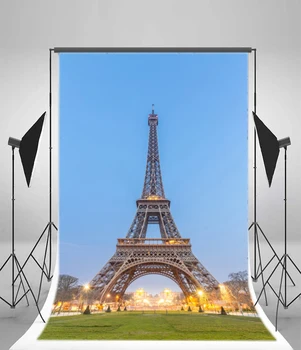 Laeacco Mesto Eiffelova Veža Trávnych Porastov Súmraku Scénické Fotografie Prostredí Prispôsobené Fotografického Pozadia Pre Photo Studio