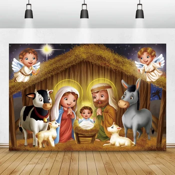 Laeacco Vianočné Pozadia Betlehemom Ježiš Narodenia Bullpen Anjel Krava, Kôň Fotografie Prostredí Dieťa Novorodenec Photophone