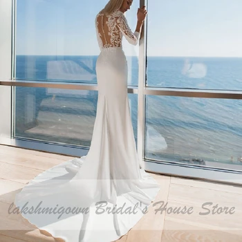 Lakshmigown Elegantné Saténové Šaty Svadobné Morská Víla Svadobné Šaty Vestidos Playa 2020 Sexy Boho Svadobné Šaty Vintage Čipky Ilúzie Späť