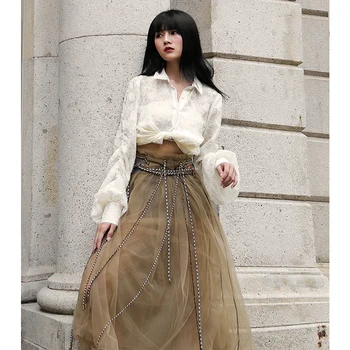 LANMREM pre predaj 2020 Mori Girl Štýl šnúrkou vysoký pás stredné a dlhé plesové Šaty, sukne pre ženy jeseň nový vintage YJ568