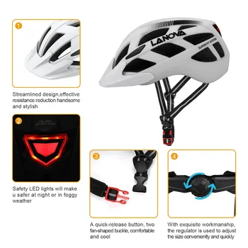 LANOVA cyklistické prilby cestnej bike prilba MTB prilba cyklistické prilby mužov a ženy,Ultra-ľahký štýl USB nabíjateľné LED svetlo