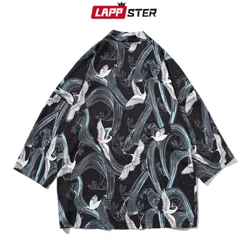 LAPPSTER Dropshipping Streetwear Kimono Cardigan Letné Topy Pre Mužov 2020 Mens Kimono Košele Dragon Hip Hop kórejské Oblečenie