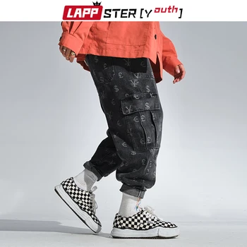 LAPPSTER-Mladých Mužov Japonský Streetwear Vytlačené Džínsové Nohavice 2020 Mens Džínsy Módy Vrecká Joggers Muž Hip Hop Nohavice