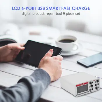 LCD 6 Portov USB, Smart Rýchlu Nabíjačku Nabíjacej Stanice Adaptér Súprava na Opravu EÚ nabíjačka pre iPad/iPhone/SAMSUNG/tabletu, inteligentného telefónu