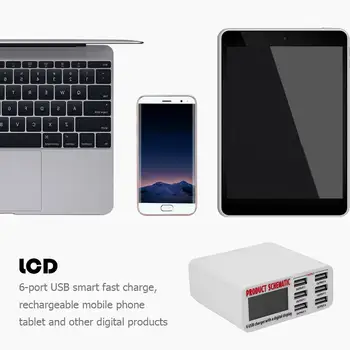 LCD 6 Portov USB, Smart Rýchlu Nabíjačku Nabíjacej Stanice Adaptér Súprava na Opravu EÚ nabíjačka pre iPad/iPhone/SAMSUNG/tabletu, inteligentného telefónu