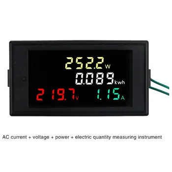 LCD Digitálny Napájací Voltmeter Ammeter D69-2049 Multi-Funkčný Farebný Displej Napätia, Prúdu AC 80-100A 300V