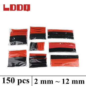 LDDQ 150pcs čierna a červená Polyolefínov 2:1 Zmršťovacej Trubice 2 mm 2,5 mm 3,5 mm 5 mm 6 mm 8 mm 10 mm 12 mm Kábel Sleeving termoretractil
